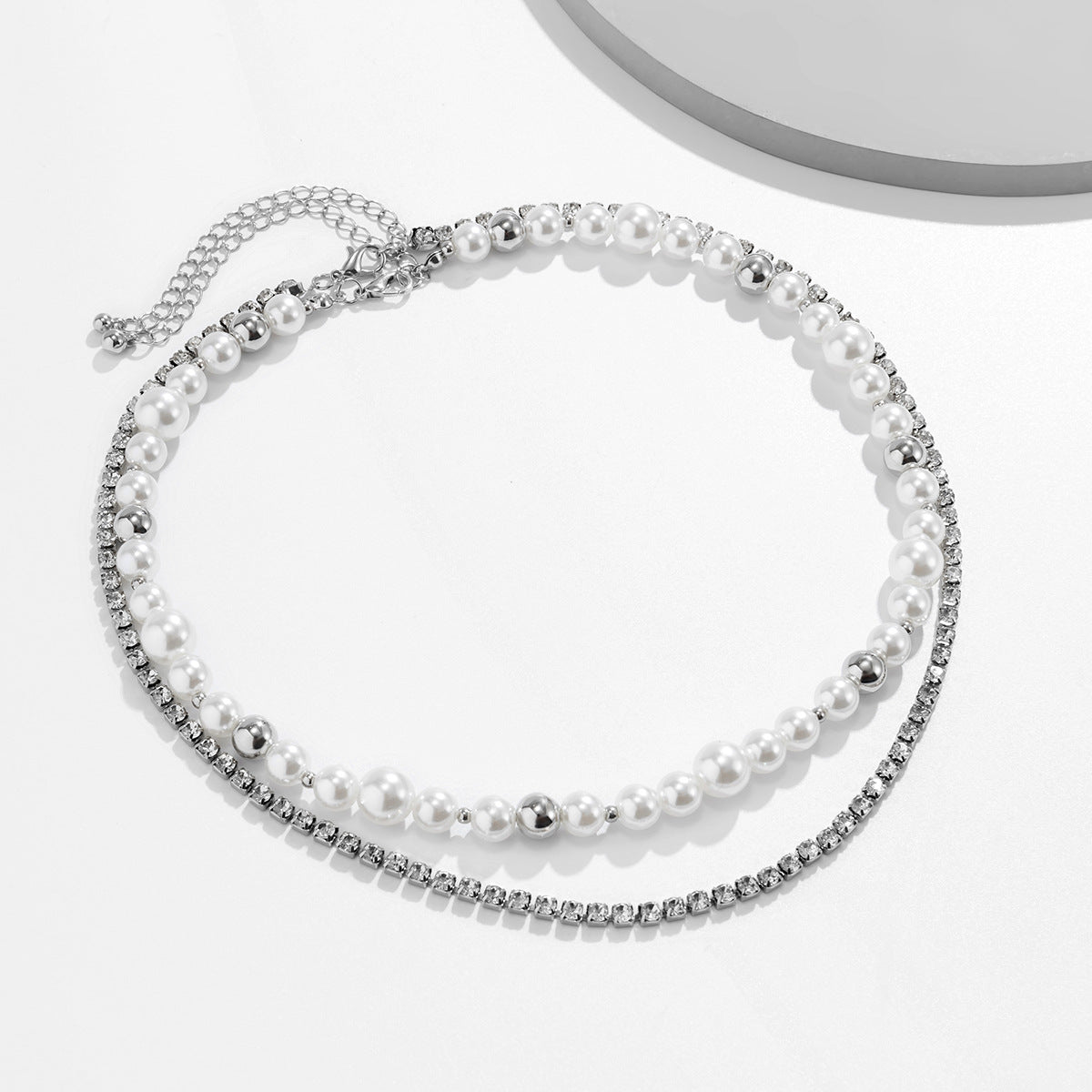 Double-Layered Pearl & Rhinestone Chain Necklace - Damned Threads